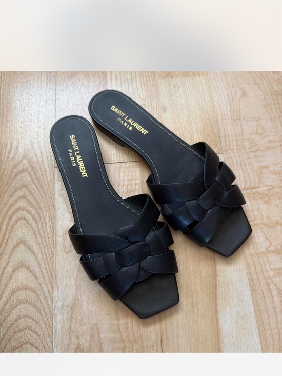 Saint Laurent Shoes - Saint Laurent Black Braided Leather Slide Mules